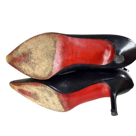 Christian Louboutin Black Leather Pointed Toe Booties 36.5 EU / US 6 Zip Back - Picture 9 of 10